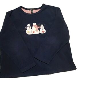 Vtg Avalon L Snowman Trio Blue Sweater Applique Winter Cozy Pullover